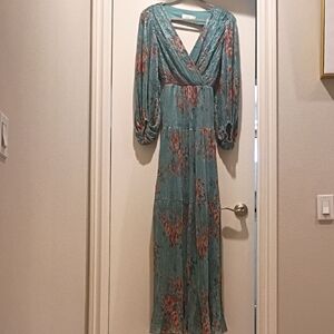 Eliza J Teal and Pink Floral Long Sleeve Dress